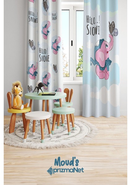 Pembe Fil Desenli Baskılı Çocuk ve Bebek Odası Fon Perdesi 2 Kanat - Prd-24 fiyatları