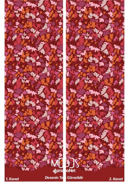 Burgundy 2 Desenli Süet Oturma Odası Salon Fon Perde Baskılı Ekstrafor Büzgü 2 Kanat PRD-1056