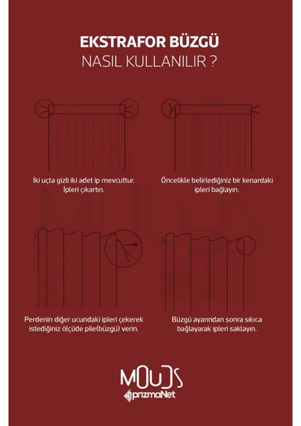 Burgundy 2 Desenli Süet Oturma Odası Salon Fon Perde Baskılı Ekstrafor Büzgü 2 Kanat PRD-1056