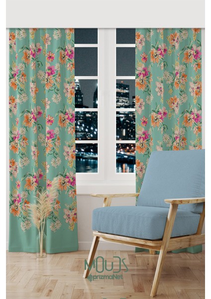 Old Flowers Pattern 4 Desenli Süet Oturma Odası Salon Fon Perde Ekstrafor Büzgü 2 Kanat PRD-1034