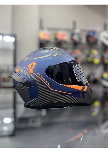 Helmets Kapalı Full Face Kask Mavi Siyah Vizörlü