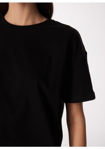 Bisiklet Yaka Baskılı Siyah Kadın T-Shirt F4Sl-Tst0743 fırsatları