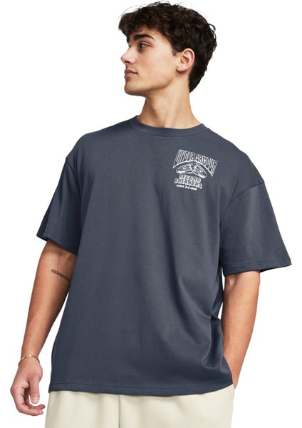 1382857-044 Ua Hw Record Breakers S Antrasit Erkek Bisiklet Yaka Oversize T-Shirt