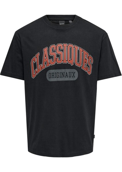 O Yaka Baskılı Siyah Erkek T-Shirt Onsclassıques Ovz Ss Tee