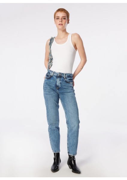 Yüksek Bel Düz Paça Regular Fit Açık Bej Kadın Denim Pantolon L30U021851-CAROL