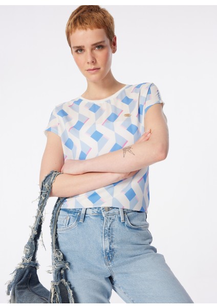 Bisiklet Yaka Koyu Mavi Kadın T-Shirt PAST