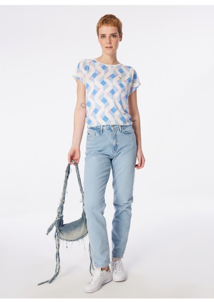 Bisiklet Yaka Koyu Mavi Kadın T-Shirt PAST modelleri