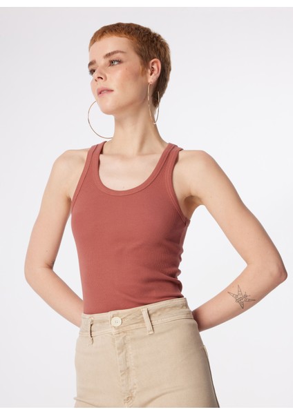 U Yaka Haki Kadın T-Shirt L241615A95-Kolsuz T-Shirt