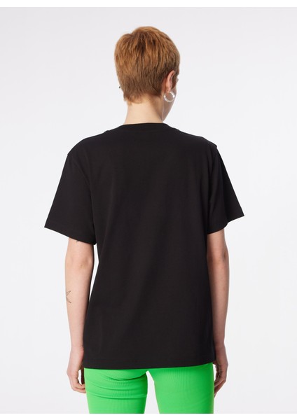 Yuvarlak Yaka Baskılı Siyah Kadın T-Shirt 241K1J0709 indirimleri