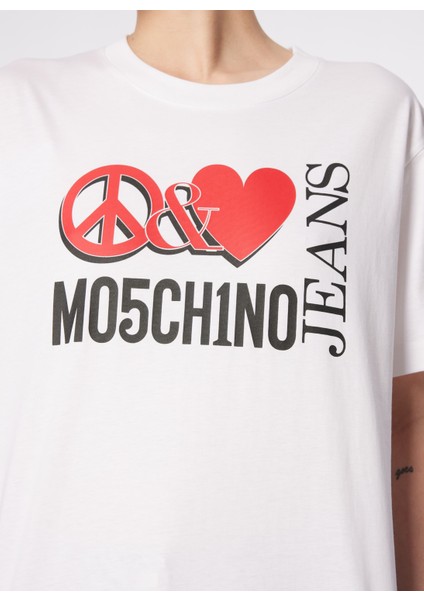 Yuvarlak Yaka Baskılı Beyaz Kadın T-Shirt 241K1J0709 indirimleri