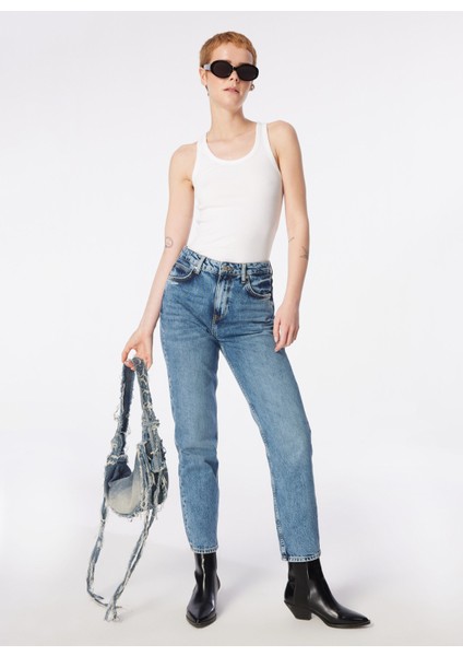 Yüksek Bel Düz Paça Regular Fit Açık Bej Kadın Denim Pantolon L30U021851-CAROL Jean Pantolon