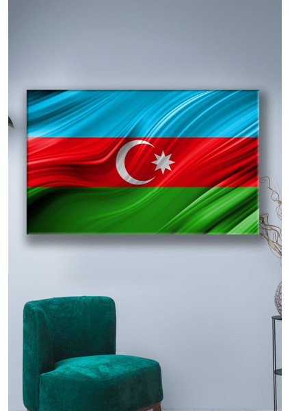 Kardeş Can Ülke Azerbaycan Bayrağı Şık, Hediyelik Ev, İşyeri, Ofis Tablosu Kanvas Tablo 50 x 35 cm ( Özel Ölçü Siparişleriniz İçin Mesaj Atınız. )