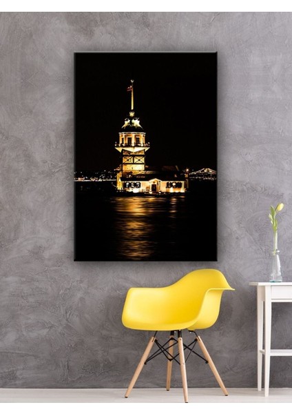 Led Işıklı Kız Kulesi Gece Görünümü Manzara Modern Dekoratif Şık Hediyelik Ev Ofis İşyeri Rustik Kanvas Tablo 50 x 35 cm ( Özel Ölçü Siparişleriniz İçin Mesaj Atınız. )