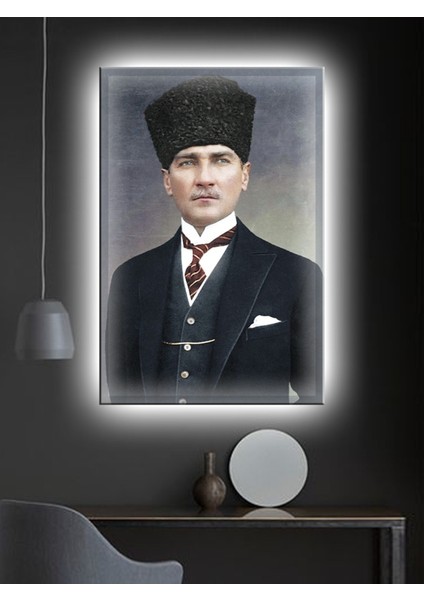 Led Işıklı Cumhuriyetimizin Kurucusu Gazi Mustafa Kemal Atatürk Tablo Şık Hediyelik Ofis İşyeri Salon Kanvas Tablo 50 x 35 cm ( Özel Ölçü Siparişleriniz İçin Mesaj Atınız. )