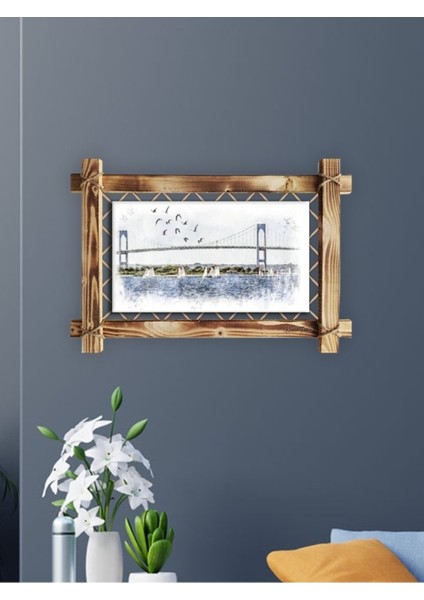 İstanbul Boğaz Köprüsü Manzara Modern Dekoratif Şık Hediyelik Ev Ofis İşyeri Rustik Kanvas Tablo 66 x 45 cm