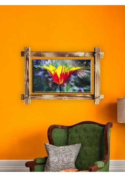 Canlı Sarı Çiçek Modern Dekoratif Hediyelik Şık Ev Ofis İşyeri Rustik Kanvas Tablo 66 x 45 cm