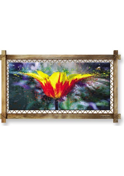 Canlı Sarı Çiçek Modern Dekoratif Hediyelik Şık Ev Ofis İşyeri Rustik Kanvas Tablo 66 x 45 cm