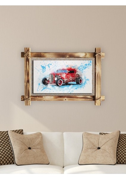 Klasik Araba Tutkunluğu Antika Araba Modern Dekoratif Şık Hediyelik Ev Ofis İşyeri Rustik Kanvas Tablo 66 x 45 cm