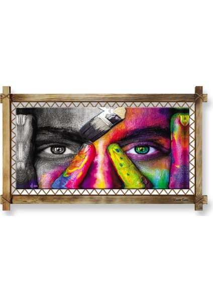 Led Işıklı Gözler Soyut Modern Dekoratif Şık Hediyelik Ev Ofis İşyeri Rustik Kanvas Tablo 96 x 56 cm