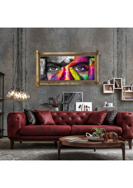 Led Işıklı Gözler Soyut Modern Dekoratif Şık Hediyelik Ev Ofis İşyeri Rustik Kanvas Tablo 96 x 56 cm