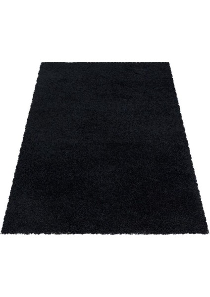 Yumuşak Yüksek Havlı 30 mm Shaggy Salon Halısı Düz Siyah Renkli