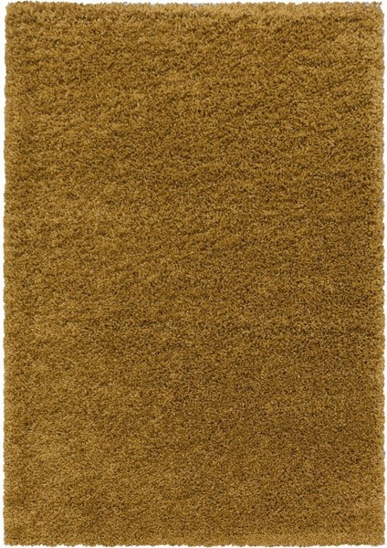 Yumuşak Yüksek Havlı 30 mm Shaggy Salon Halısı Düz Gold Dore Altın Renkli