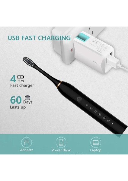 Akıllı Elektrik Araç Fırçası USB Değiştirme Başlıklarıyla Yeniden Yüklenebilir Tırçası (Yurt Dışından)