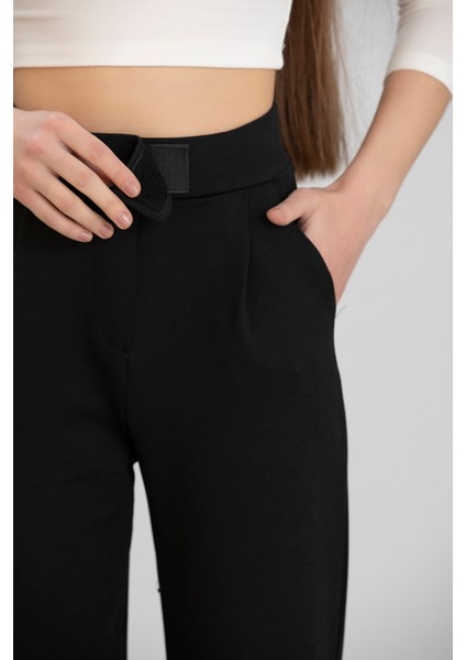 Kadın Siyah Önü Çırtlı Yüksek Bel Pileli Likralı Esnek Rahat Kalıp Palazzo Pantolon fırsatları