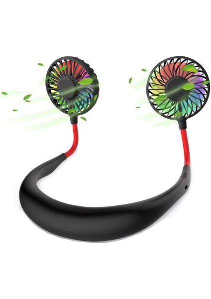Eller Serbest Taşınabilir Boyun Fanı - 3 Seviyeli Hava Akışı ile Çalışan Şarj Edilebilir Mini USB Kişisel Fan Pil, Ev Ofis Seyahati Için 7 LED Işık (Yurt Dışından)