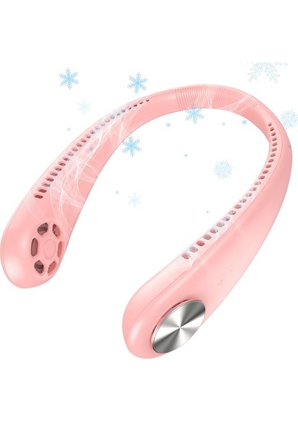 Taşınabilir Fan Eller Serbest Bıçaksız Boyun Fanı 3 Hız Ayarı 360 ° Soğutma USB Giyilebilir Fan Kadın Erkek Seyahat Açık Pembe (Yurt Dışından)