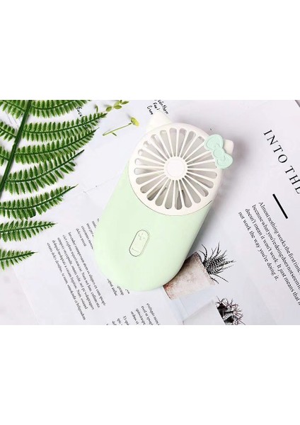 Sevimli Mini Fan, Taşınabilir USB Şarjı, LED Işıklı, 3 Vitesli Ayarlanabilir Hız, Iç ve Dış Mekan Aktivitelerine Uygun 2810E Yeşil (Yurt Dışından)