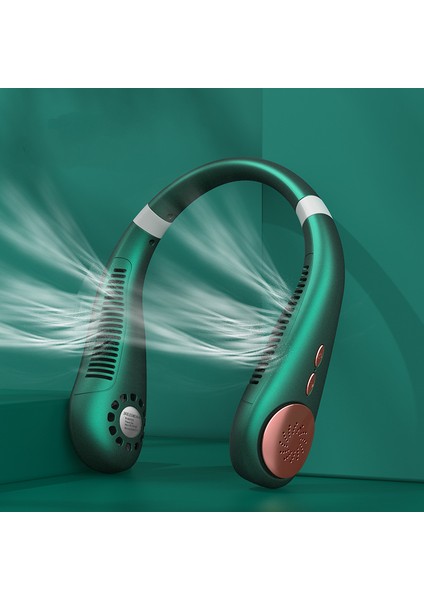 Boyun Fanı, Taşınabilir Fan Eller Serbest Yarı Iletken Soğutma Bladeless Fan, 2400MAH Şarj Edilebilir Bladeless Mini USB Fan Yeşil (Yurt Dışından)