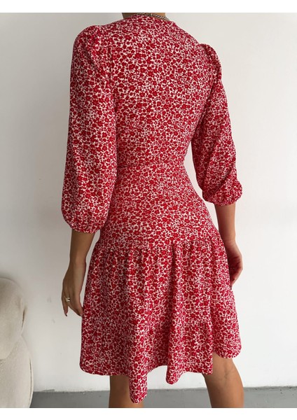 Kadın Kruvaze Yaka Desenli Kemer Dahil Kaşkorse Elbise (Renkli) indirimleri