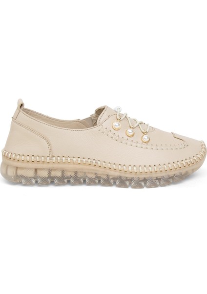 9871C Kadın Deri Casual Ayakkabı Bej