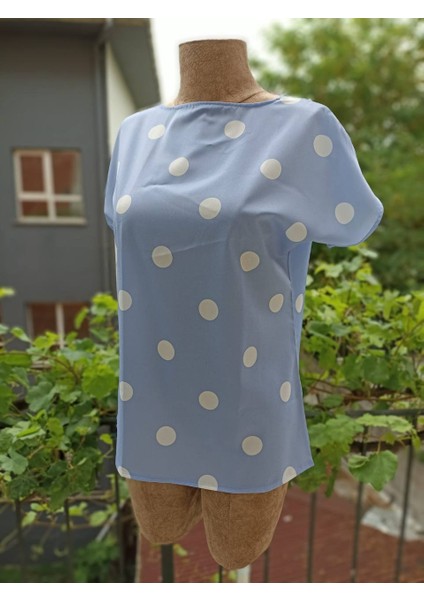 Kadın Puantiyeli Moskrep Kumaş Basic Bluz (Renkli) fiyatları