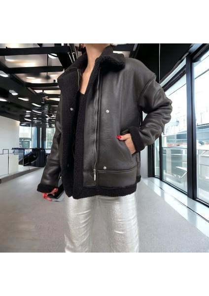 Kadın Peluş Detay Süet Mont (Renkli)