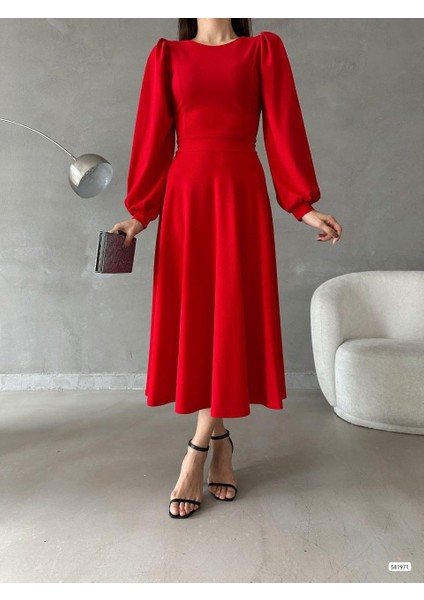 Kadın Balon Kol Etek Detay Ithal Krep Kumaş Elbise (Renkli) fiyatları