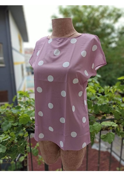 Kadın Puantiyeli Moskrep Kumaş Basic Bluz (Renkli) fiyatları