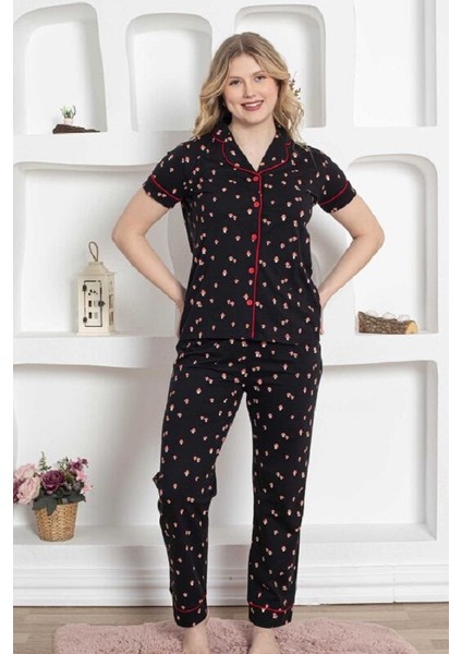 Mantar Desenli Önden Düğmeli Uzun Kollu Pijama Takımı 2778UY fırsatları