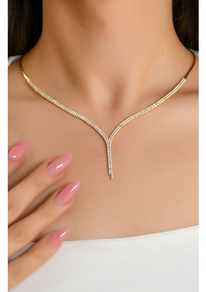 Su Yolu Taşlı Gerdanlık 14 Ayar A058269