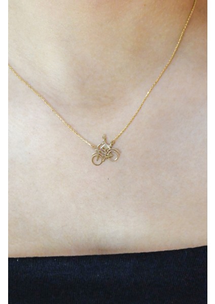 Bisiklet Süren Kadın Kolye 14 Ayar A058123