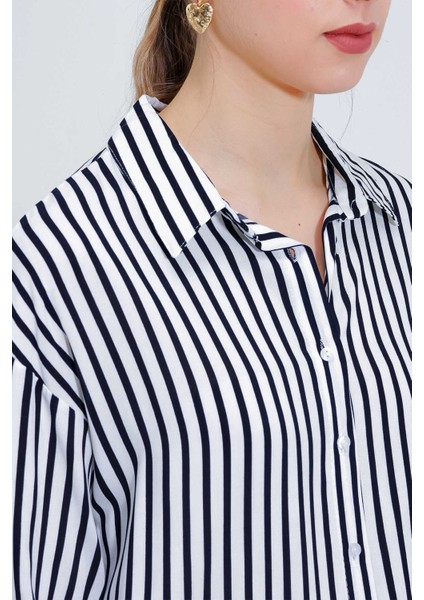 Kadın Çizgili Oversize Gömlek Siyah fırsatları