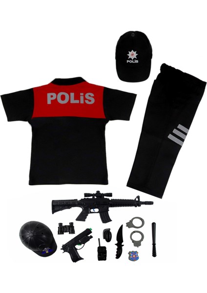 Unisex Çocuk Polo Yaka Kırmızı Türk Yunus Polis Kostümü Yunus Polis Üniforması