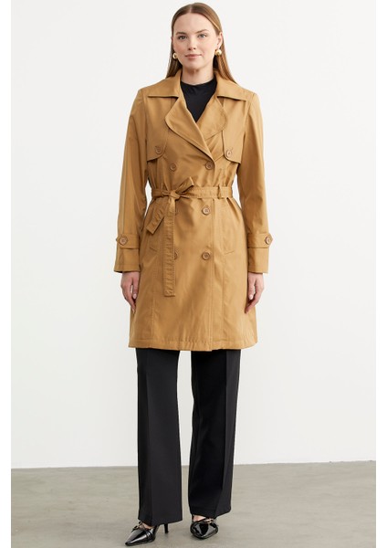 Büyük Beden Şal Yaka Trençkot - Vizon