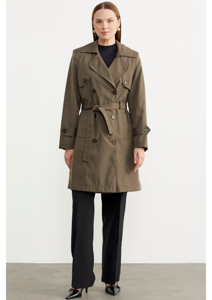 Büyük Beden Şal Yaka Trençkot - Haki