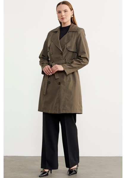 Büyük Beden Şal Yaka Trençkot - Haki modelleri