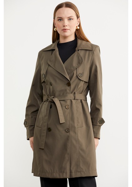 Büyük Beden Şal Yaka Trençkot - Haki indirimleri