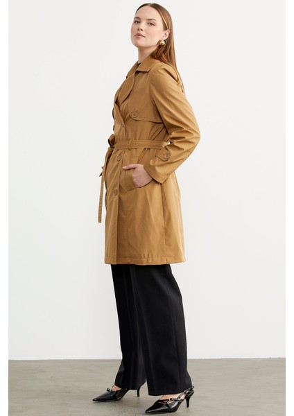 Büyük Beden Şal Yaka Trençkot - Vizon modelleri