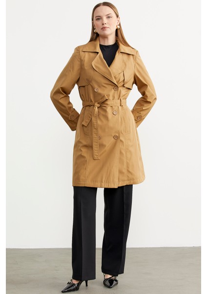 Büyük Beden Şal Yaka Trençkot - Vizon indirimleri