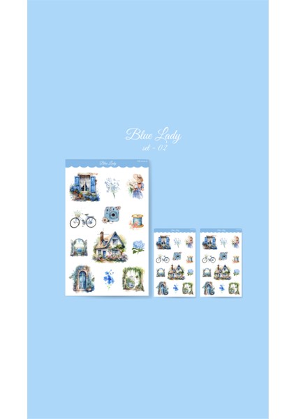 Vintage Blue Lady Sticker Set 3 Adet Mat Kağıt
